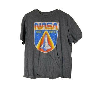 FIFTHSUN MENS NASA TSHIRT SHIRT SIZE LARGE SHORT SLEEVE GRAY RETRO STYLE
